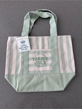 Trader Joe's Mint & Cream Striped Canvas Tote